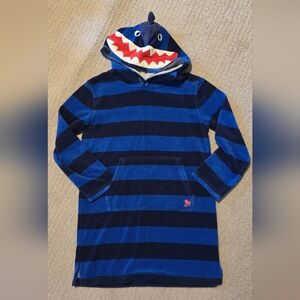 Mini Boden Navy and Blue Shark Towel Hoodie, 9-10y
